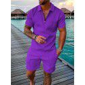 European and American men's new supply casual color contrast POLO zippered polo short sleeve suit 