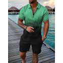 European and American men's new supply casual color contrast POLO zippered polo short sleeve suit 