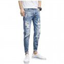 Perforated Pants Jeans Men's Slim Fit Feet Casual Versatile Beggar Fashion Brand Cropped Pants 