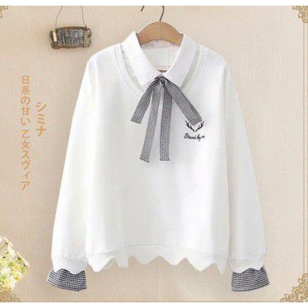 Japanese Sen blouse autumn small fresh girl cartoon cute student long-sleeved T-shirt girls middle and big children bottom shirt 