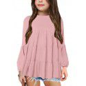 Kids' Solid Color Spliced Round Neck Top Fashion Pullover Casual Lantern Long Sleeve Underlay Shirt 