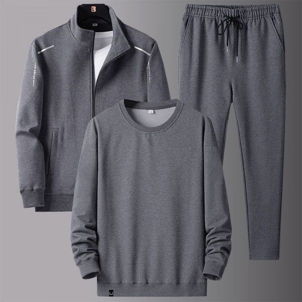 Men's spring and autumn new sportswear suit middle-aged father's loose sweater three-piece large casual coat 