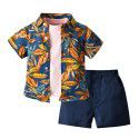 Hawaiian Set Boys' Fashion Flower Shirt Jacket Short Sleeve T-shirt Shorts 3PK Set 