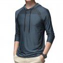 Autumn Men's Ice Silk Quick Dry Hoodie Long Sleeve T-shirt Sports Leisure Outdoor Fitness Running Top 