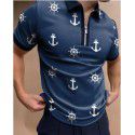 Autumn New Men's POLO Shirt Men's Casual Short Sleeve Polo T-shirt 3D Print Short Sleeve Zipper POLO 