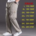 New Men's Water Wash Casual Pants Multi Pocket Fat Work Wear Pants Cotton Loose Large Elastic Waist Fat Guy Pants 