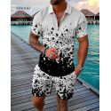 Fashion button polo shirt set Men's casual 3D printed polo shirt shorts 