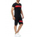 New men's summer sports suit men's short sleeve short cotton color contrast casual sports suit men 