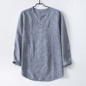 Linen men's T-shirt Loose casual 9/4 long sleeved cotton linen clothes Spring summer vintage shirt top 