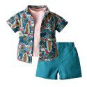 Hawaiian Set Boys' Fashion Flower Shirt Jacket Short Sleeve T-shirt Shorts 3PK Set 