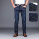 Spring and Autumn Stretch Jeans Men's Straight Fit Jeans Men's Business Medium Waist Dad's Denim Pants 