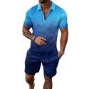 Fashion button polo shirt set Men's casual 3D printed polo shirt shorts 