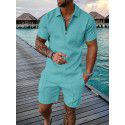 European and American men's new supply casual color contrast POLO zippered polo short sleeve suit 