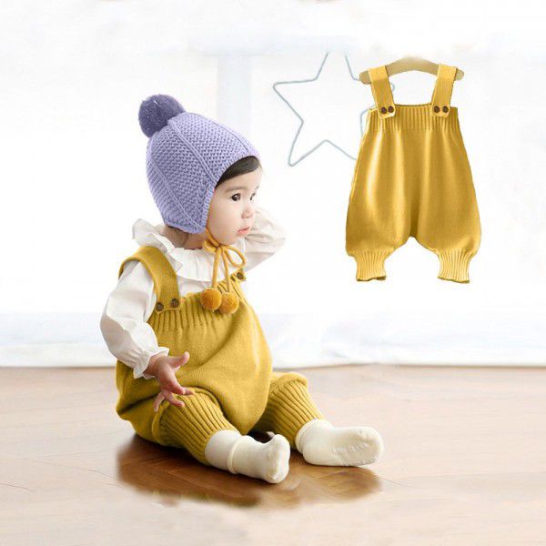 Baby knitted suspenders for boys and girls Baby clothes Small and medium-sized children Cotton wool pants 