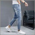 Perforated Pants Jeans Men's Slim Fit Feet Casual Versatile Beggar Fashion Brand Cropped Pants 