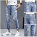 Perforated Pants Jeans Men's Slim Fit Feet Casual Versatile Beggar Fashion Brand Cropped Pants 