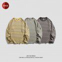 American Cotton Couple Stripe Long Sleeve T-shirt Men's Spring Fashion Brand New Loose Versatile Bottom Shirt Top 