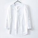 Linen men's T-shirt Loose casual 9/4 long sleeved cotton linen clothes Spring summer vintage shirt top 