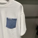 Spring/Summer New Men's Denim Panel Wide White Short Sleeve T-Shirt 