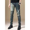 Autumn new high-end motorcycle stitching stretch jeans Men's slim fit small foot casual heavy work retro personalized pants 