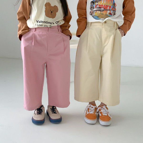 Children's Pants Spring Boys' and Girls' Korean Edition Solid Color Straight Leg Pants Children's Multicolor Loose Wide Leg Pants Pants 