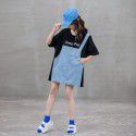 Children's New Girls' Loose T-shirt Summer Korean Version Chinese Big Children's Parent-child Dress Pure Cotton Splice Fake Two Piece Top 