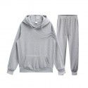 Men's pullover sweater set manufacturer polyester plush sweater hoodie+two-piece set of trousers 