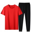 Summer Ice Porcelain Cotton Solid Color Casual Suit Men's Short Sleeve T-shirt Loose Large Leggings 