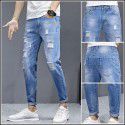 Perforated Pants Jeans Men's Slim Fit Feet Casual Versatile Beggar Fashion Brand Cropped Pants 