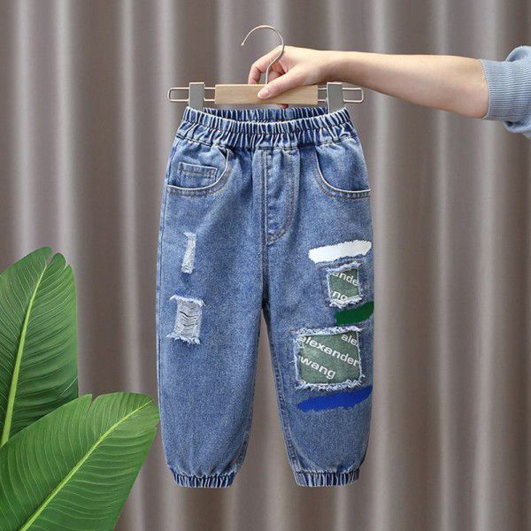 Boys' Spring Dress Jeans New Children's Spring and Autumn Season Blast Street Trousers Fashionable Baby Pants 