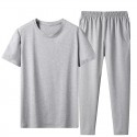 Summer Ice Porcelain Cotton Solid Color Casual Suit Men's Short Sleeve T-shirt Loose Large Leggings 