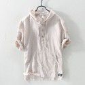 Summer Men's Cotton Linen Stripe Short Sleeve Casual Loose Fit Men's Hooded T-shirt Men's Linen 