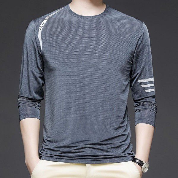 New Spring/Summer Ice Sports T-shirt Men's Thin Business Stretch Ice Silk T-shirt Men 