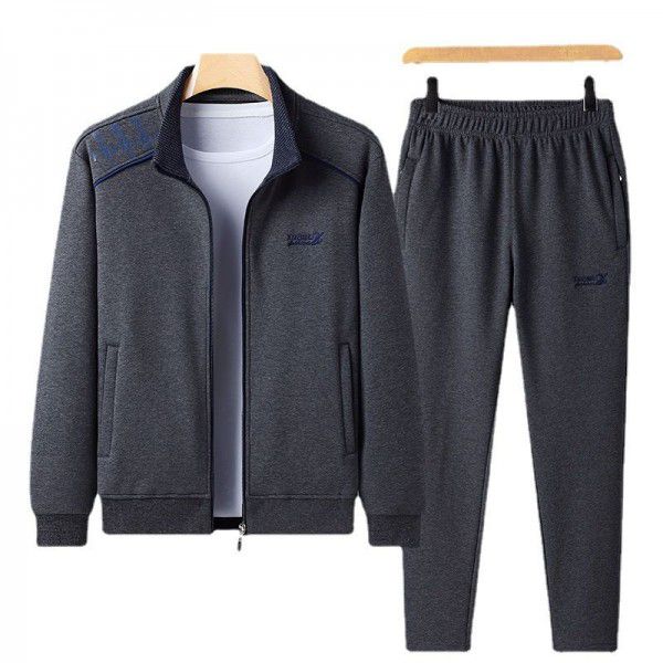 Casual suit Pure cotton plush thickened suit Men's cardigan sweater Cotton pants Casual suit 