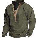 Men's Outdoor Vintage Khaki Long Sleeve Henry Neck Sports T-Shirt 