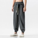 Spring and Summer New Men's Casual Cotton Linen Pants Men's Chinese Style Loose Embroidered Harun Pants Linen Pants 