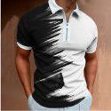 Autumn New Men's POLO Shirt Men's Casual Short Sleeve Polo T-shirt 3D Print Short Sleeve Zipper POLO 