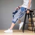 Summer new Chinese style cotton hemp men's casual shorts retro large linen fashion stitching beach pants 