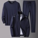 New men's spring and autumn sportswear suit middle-aged father's loose sweater three-piece large casual coat 