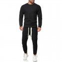 New men's solid color long-sleeved sports sweater suit men's casual round neck two-piece set 