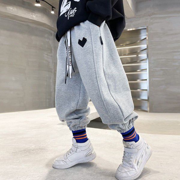 Children's Spring and Autumn New Big Boys' Spring and Autumn Grey Sports Guards Pants Casual Pants Korean Version 