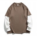 Spring New Cotton Fake Two Pieces Long Sleeve T-shirt Men's Fashion Couple Loose Sweater With Underlay Shirt Men 