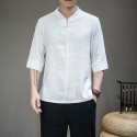 Summer Chinese Style Men's Large Short Sleeve Retro Chinese Style Disc Button Tang Dress Cotton Hemp T-shirt Half Sleeve Top Fashion 