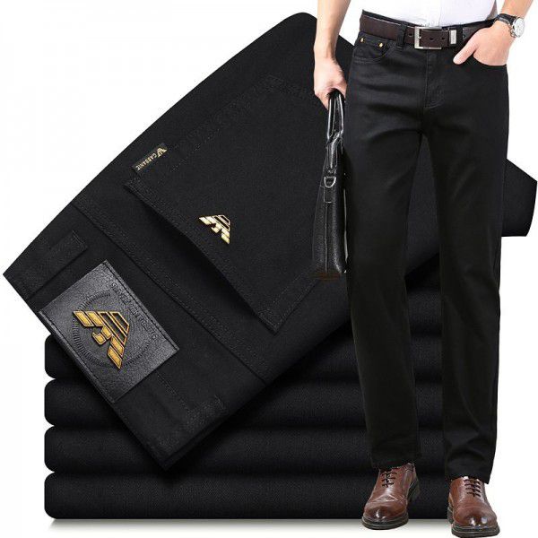 Jeans Men's Autumn and Winter High Waist Elastic Straight Loose Fit Business Brand Men's Pants Black 