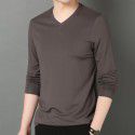 Autumn and Winter V-Neck Men's Long Sleeve Solid Color T-shirt with Silk Youth Fashion Pullover Modal Bottom Shirt 