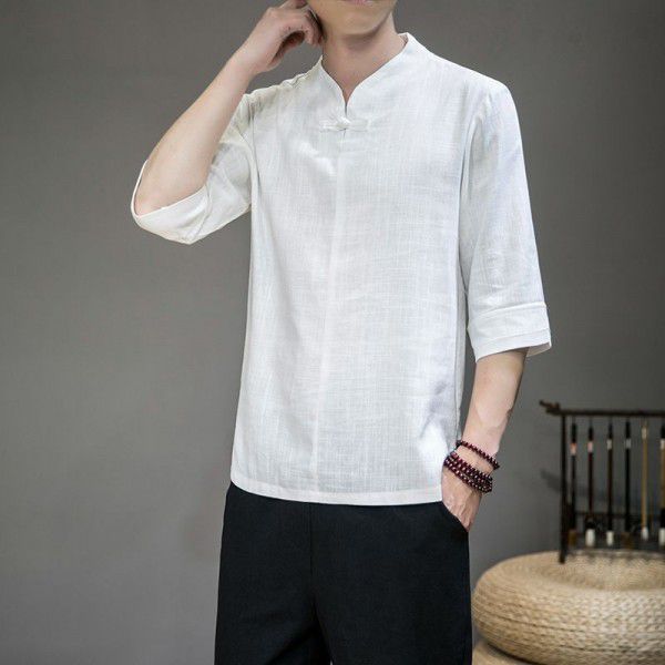 Summer Chinese Style Men's Large Short Sleeve Retro Chinese Style Disc Button Tang Dress Cotton Hemp T-shirt Half Sleeve Top Fashion 