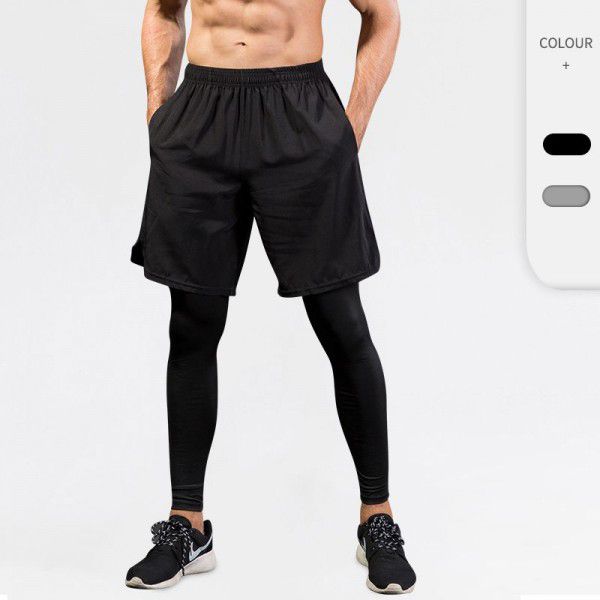 Men's tights fake two-piece fitness exercise running training 