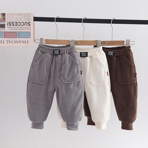 Boys' pants plush winter cotton pants Thickened warm casual pants Medium and young children's winter plush pants 