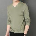 Autumn and Winter V-Neck Men's Long Sleeve Solid Color T-shirt with Silk Youth Fashion Pullover Modal Bottom Shirt 