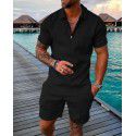 European and American men's new supply casual color contrast POLO zippered polo short sleeve suit 